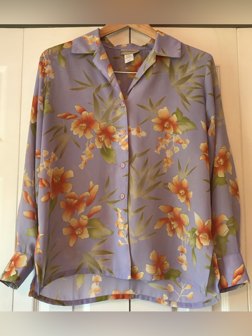 Coldwater Creek Lavender Floral Button-Front Top